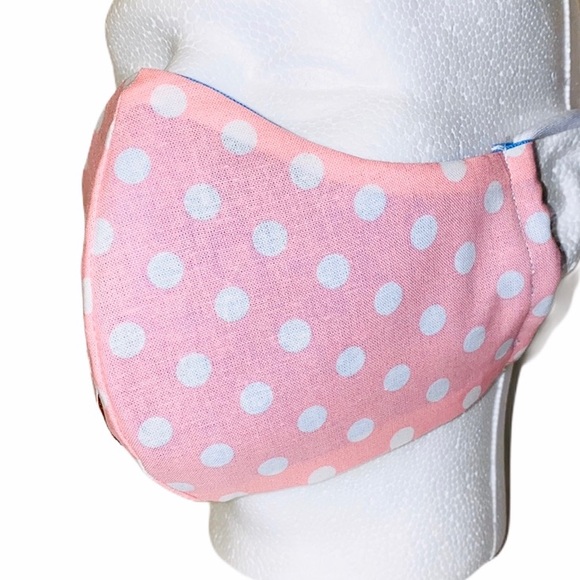 100% Cotton 3 Layers Polka Dot Pink Facemask - Picture 3 of 8